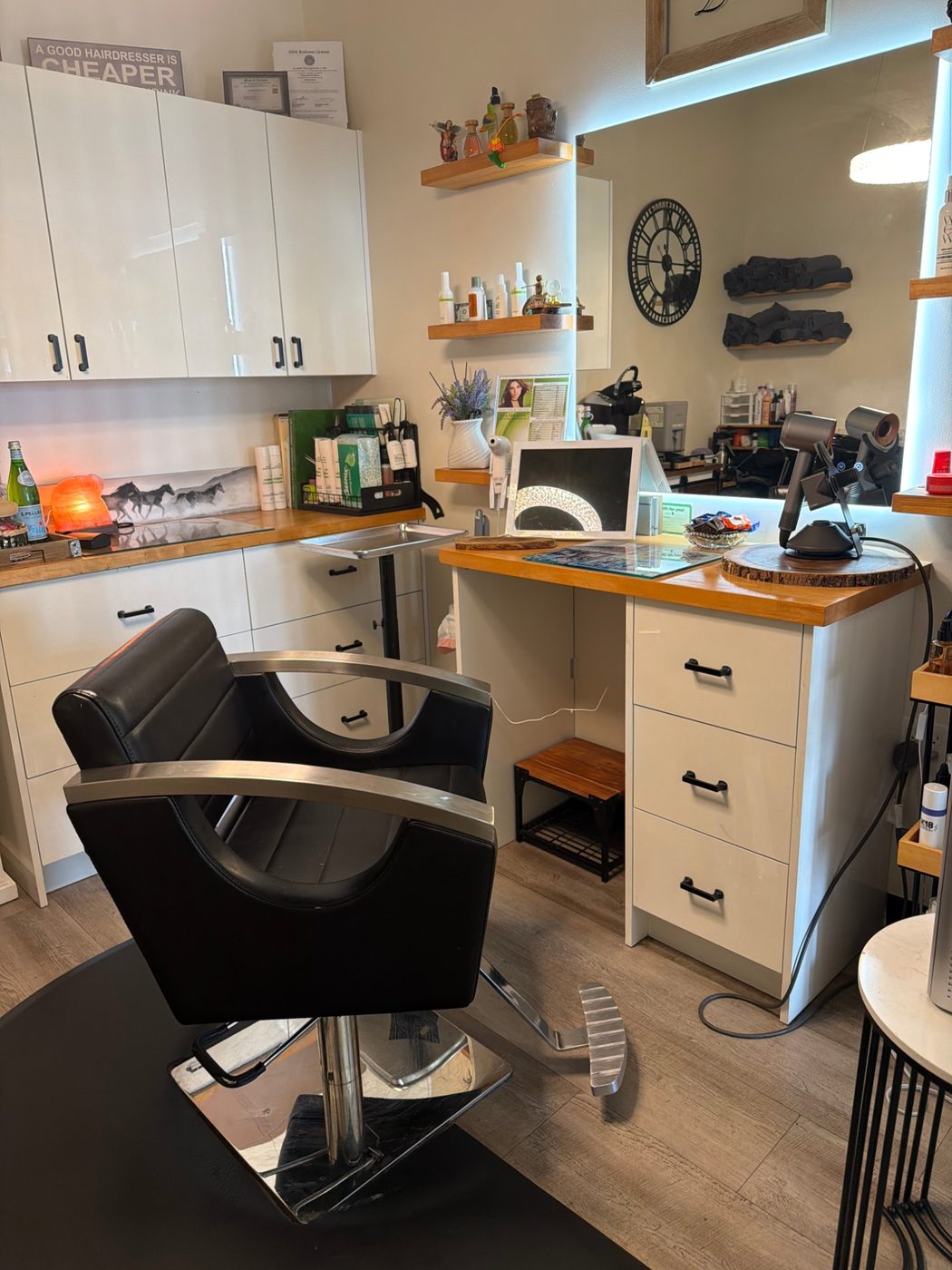 Styling station at MW Hair Salon, Park Ridge